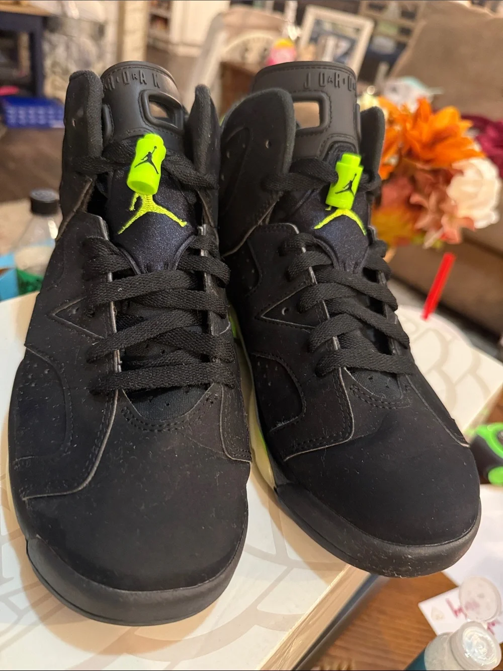 Jordan Kids Black and Neon Green High-Top Sneakers